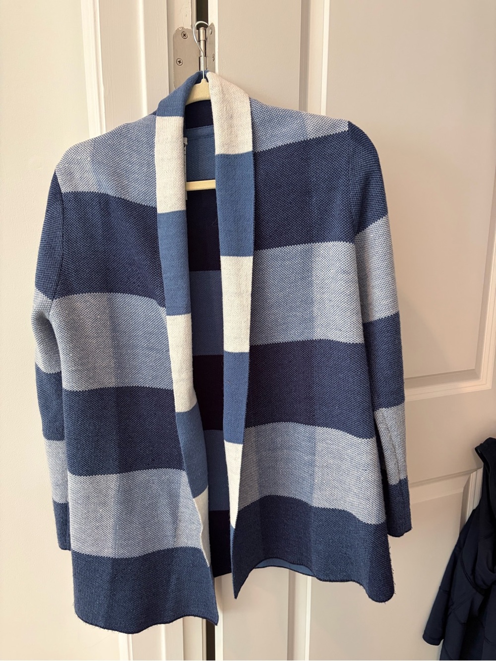 Striped Open-Front Blue Cardigan Sweater